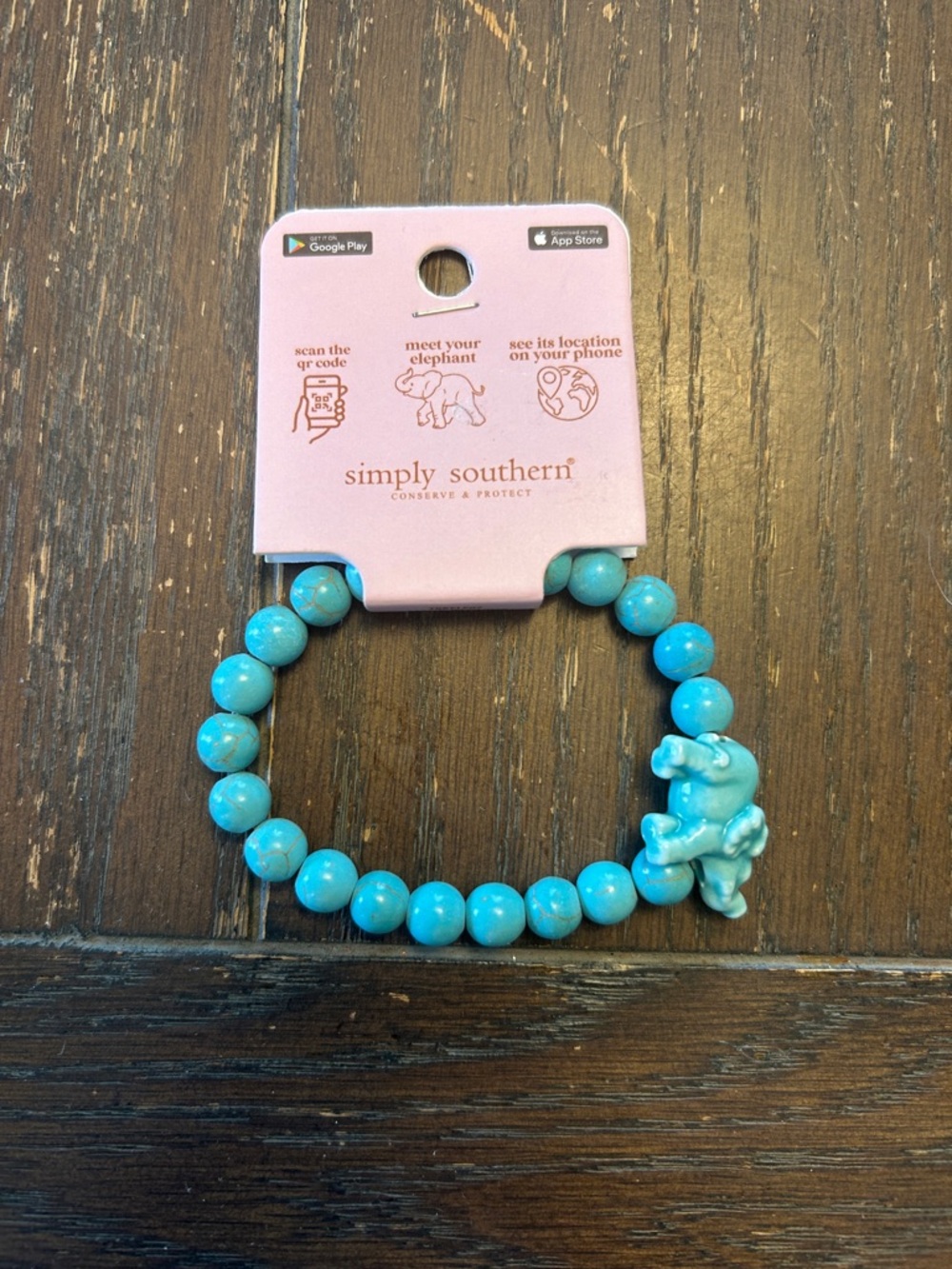 Simply Southern Turquoise Bead Bracelet with Elephant Charm
